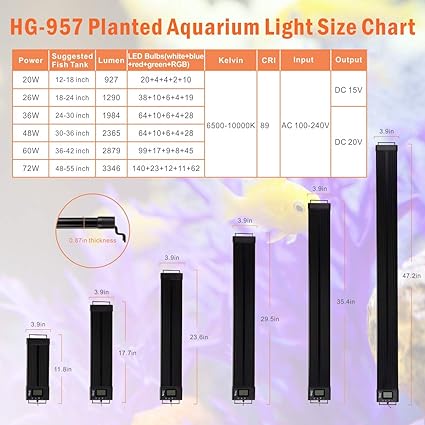 Hygger 957 Full Spectrum Auto On/Off 48W (30"-36")